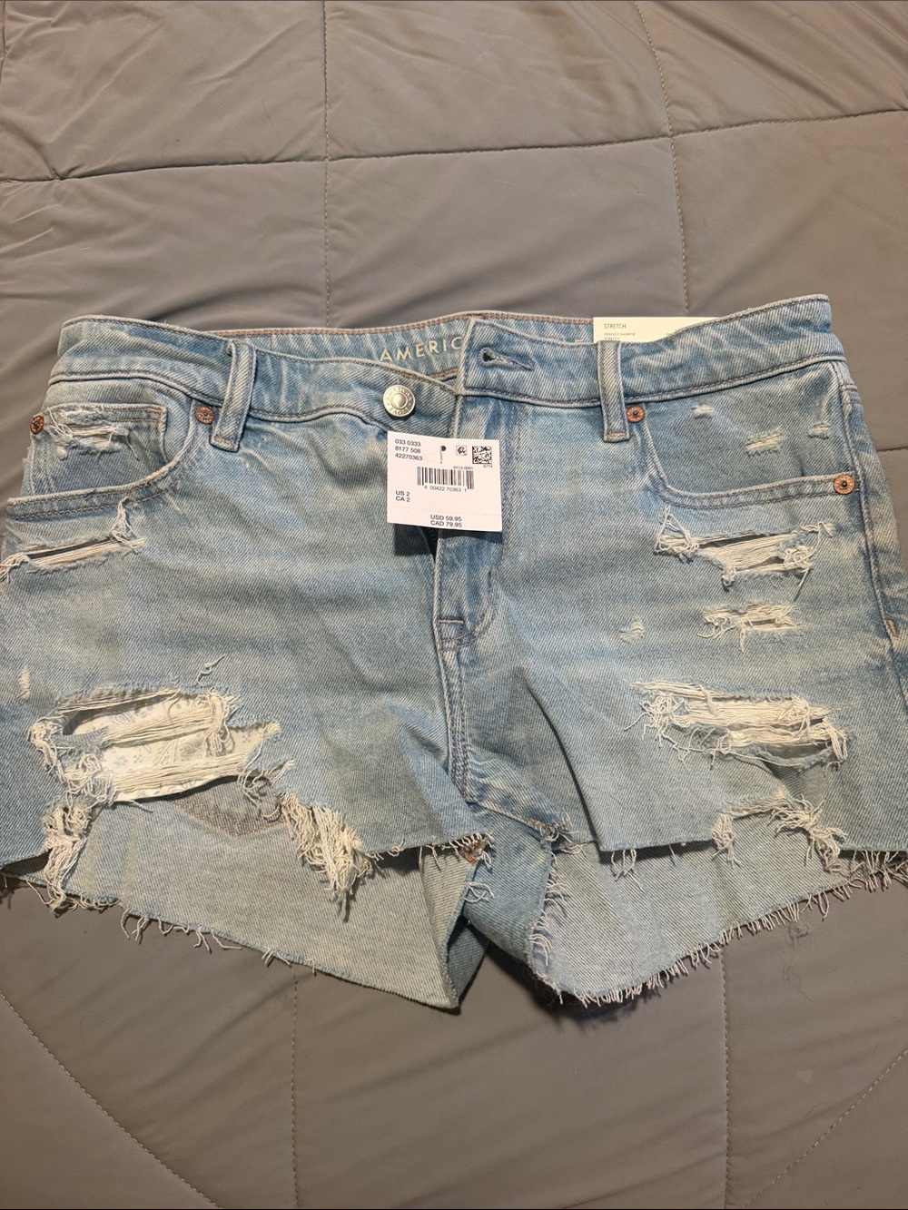 American Eagle Outfitters Light Blue Distressed Frayed Denim Shorts size 2